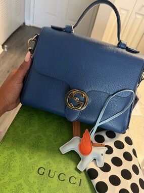 Gucci Interlocking G Top Handle Shoulder Bag – Blue Leather